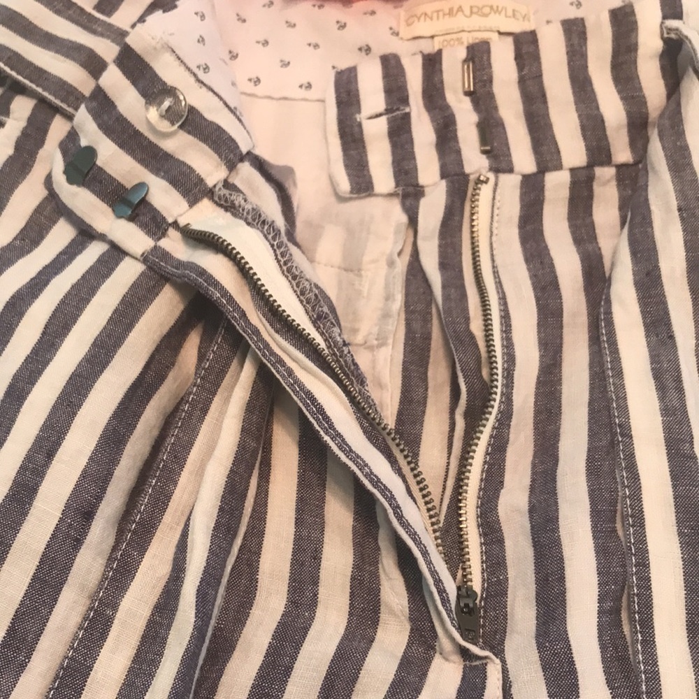 Cynthia Rowley 100% Linen Striped Paper Bag Shorts High Waisted Size 8 - Picture 6 of 11